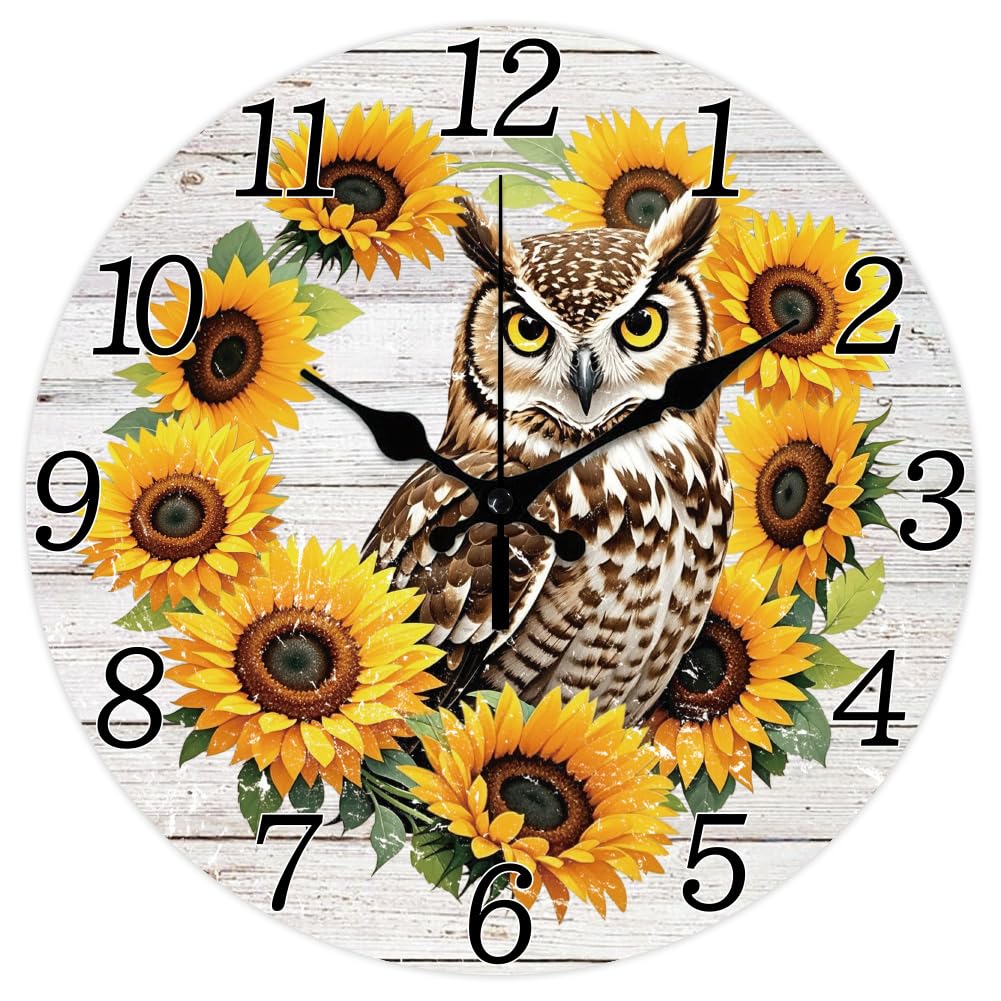 Horloge murale ronde sans tic-tac hiboux pour salon cuisine