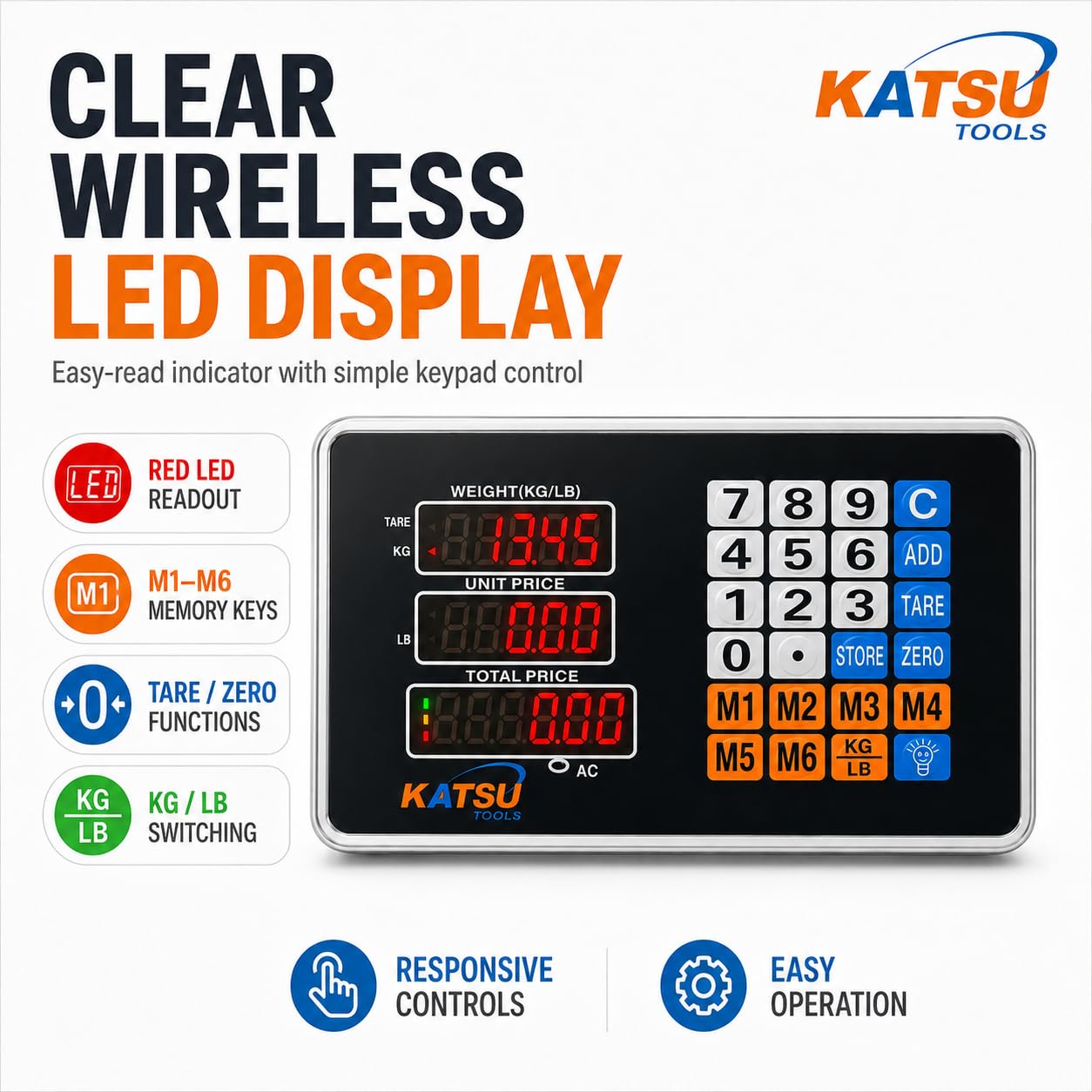 KATSU Industriell Plattformwaage 500kg Elektronische Postwaage LED-Anzeige 50x60cm Rostfrei Stahl
