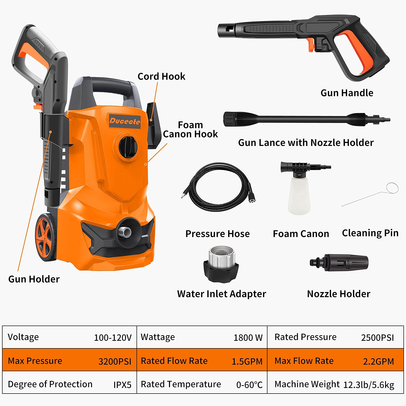 Electric Pressure Washer, Power Washer Car Wash Machine MAX 3200 PSI
