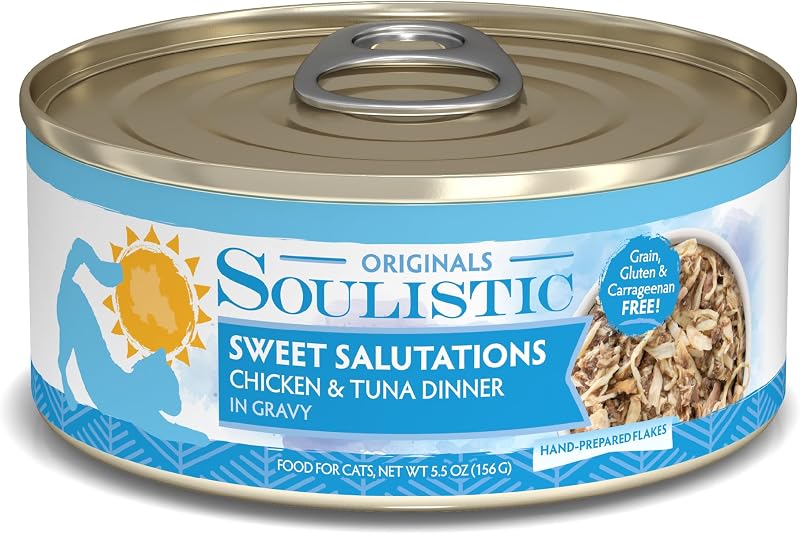 Ração úmida para gatos adultos Soulistic Originals Sweet Salutations com frango, atum e molho