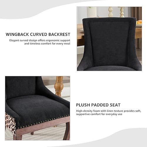 Miniatura 6 de Sillas de Comedor - Juego de 6 sillas de comedor modernas, tapizadas de tela con respaldo alto con ribete de cabeza de clavo y patas curvadas de 09