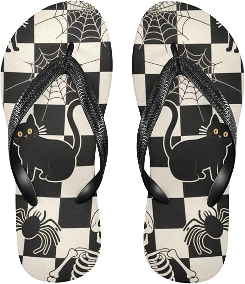 Yellow Hair Bunny Anime Halloween Black Checkered Pumpkin Cat Skull rubber flip flops for men comfortable beach sandals for vacation