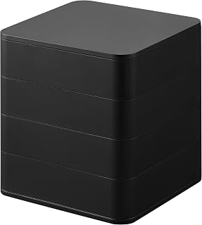 Yamazaki 1754 Accessory Tray, 4 Tiers, Square, Black, W3.5 x D 3.9 x H 3.9 inches 9 x 9 x 10 cm, Tower with Lid, Accessory Case, Accessory Storage
