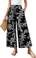 Bestbee Women's Wide Leg Palazzo Pants - Dressy Casual Cropped Gaucho Pants with Elastic Waist, Pockets & Plus Sizes