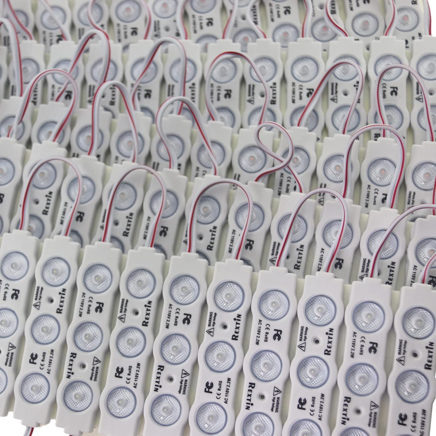 REXTiN Super Bright 100pcs 110V 2835 3 LED Module Storefront Lights Green 250LM Per Module Waterproof Decorative Light for Letter Sign Advertising Signs with Tape Adhesive Backside (Green)