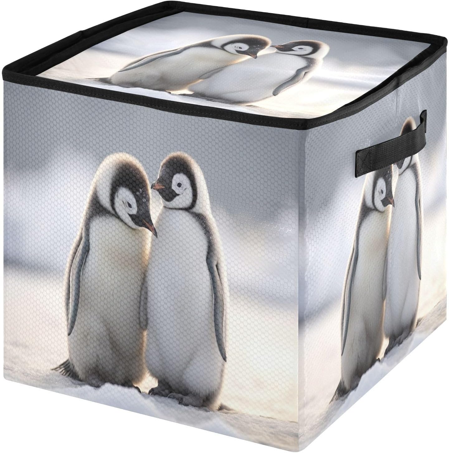 Cute Penguins 13 Inch Christmas Ornament Storage Box with Lid - Holiday Decor Storage Containers, Stores 64 Ornaments, 3 Inch Cube Compartments