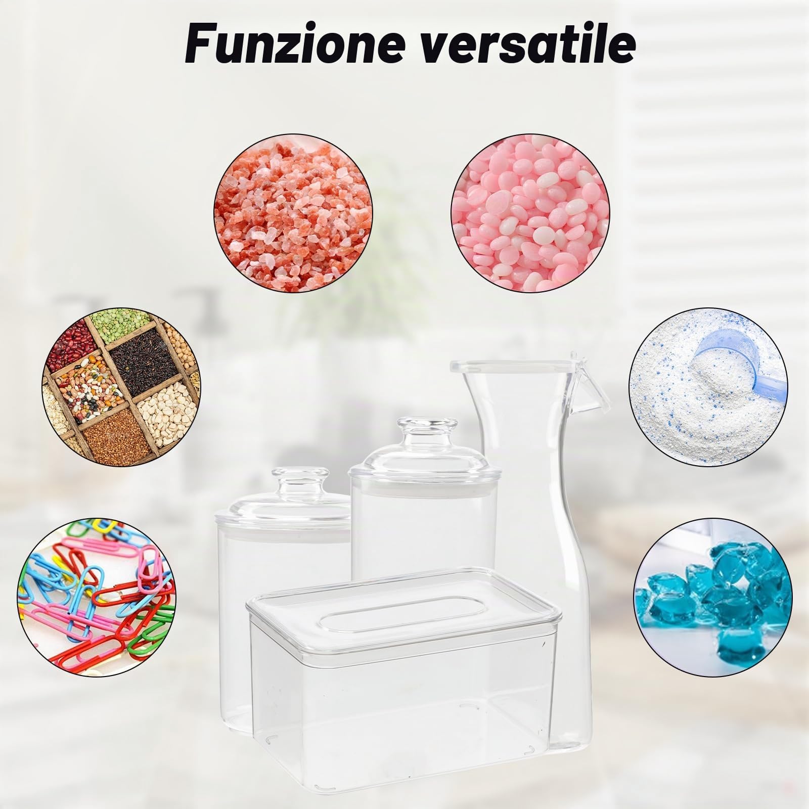 4 Pezzi Contenitore Detersivo Polvere, Grandi Contenitori per Capsule per Il Bucato, Dispenser Detersivo Lavatrice in Plastica, con Adesivi e Cucchiai per Lavaggio in Polvere, Fogli di Detersivo
