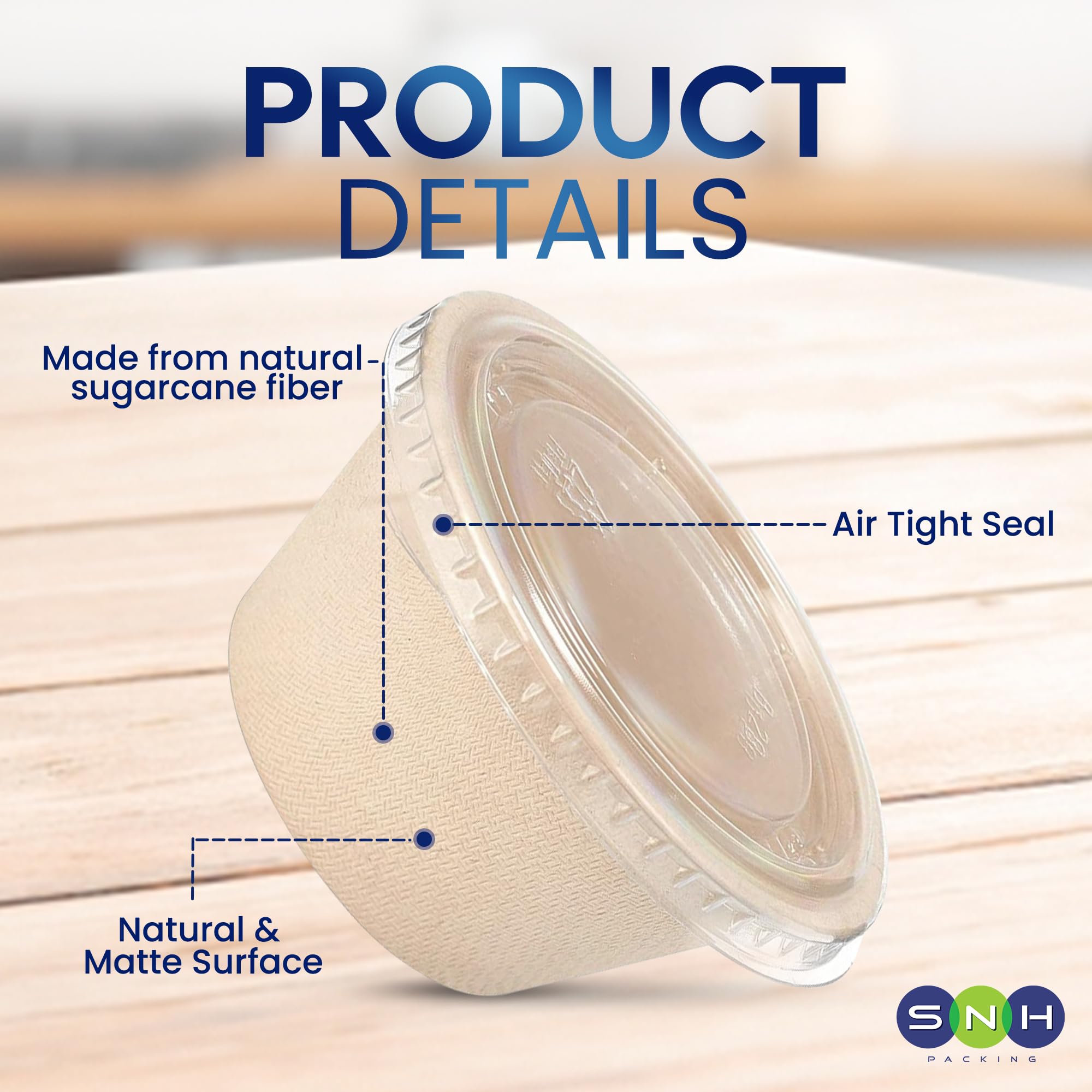 SNH Packing 12 Pieces of 4oz Bagasse Sauce Cup - Compostable Condiment Cups with Lids, Biodegradable Sugarcane Portion Cups - Ideal for Sauces, Condiments, Slime, Jello Shots.