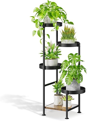 Soporte para plantas de interiores y exteriores, estante de metal de 5 niveles para macetas de flores, estante alto de esquina para múltiples