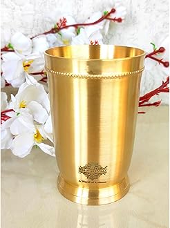 INDIAN ART VILLA Pure Brass Matt Finish Glass/Tumbler with Brass Bottom, for Drinking Serving Water, Yoga & Ayurveda, Volume-250 ML, Set of 4