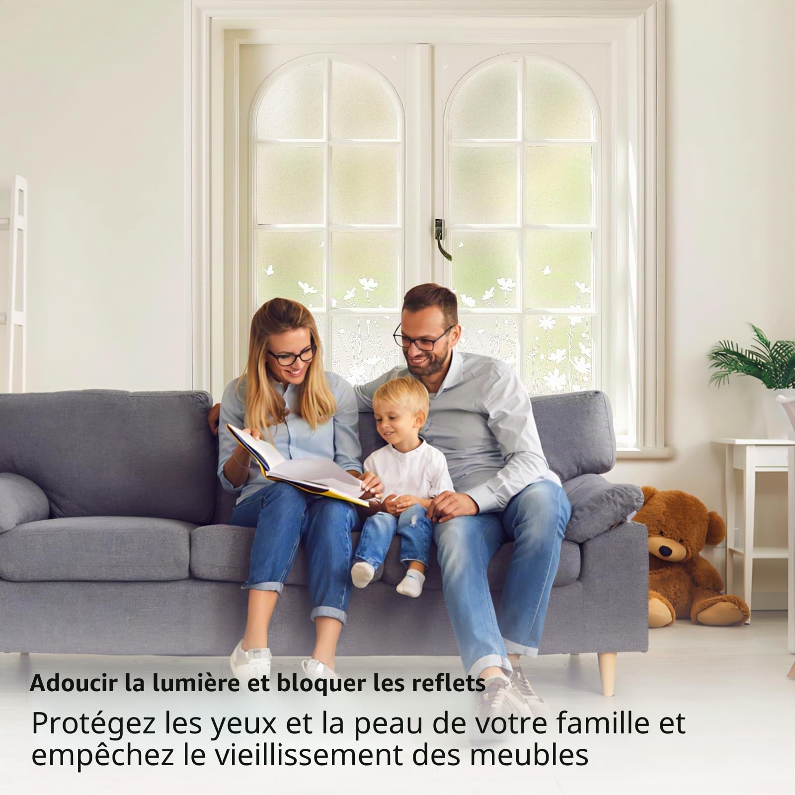 Film Fenetre Dépoli Anti Regard, Fleurs et Papillons, 90 x 400 cm | Bon Intimité Film Vitre, Sans Colle Anti UV, Décoratif et Réutilisable Idéal pour Salle de Bain Cuisine Vitrine, avec Outils