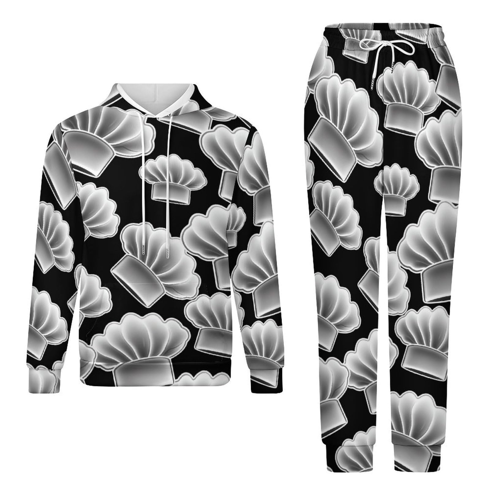 Tuta da chef alla moda per uomo e donna con coulisse a maniche lunghe con cappuccio, 2 pezzi