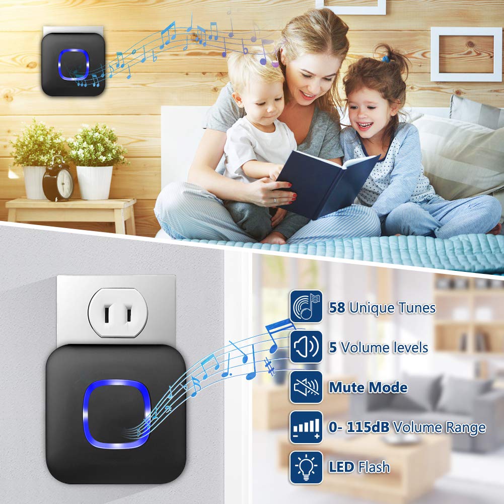 Wireless Doorbell, BITIWEND Battery Operated at 1000ft Long Range Plug