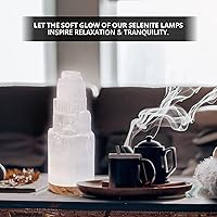Vista 10 de Himalayan Glow Lámpara de cristal selenita de 7.9 in, grande, curvada a mano, con base de madera (certificado ETL) y cable de carga USB