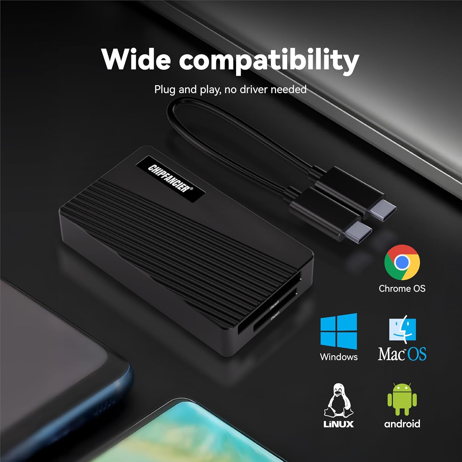 2-in-1 CFexpress Adapter Memory Card Reader CFexpress Type A and CFexpress Type B Memory Card Reader 40Gbps USB 4.0 Gen 2 Compatible with Windows/Mac/Linux/Android Black