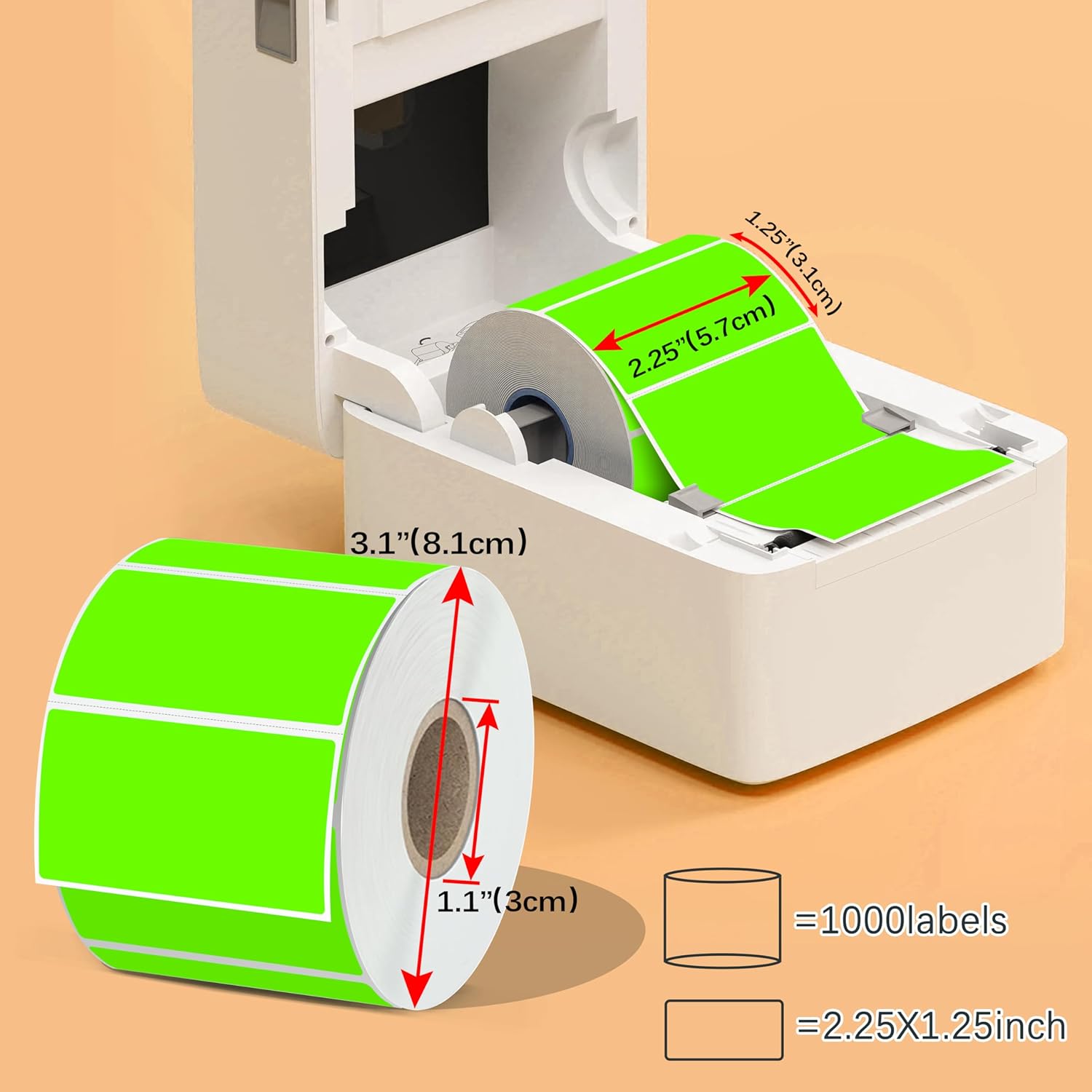 PARLAIM 2.25x1.25 Inch Rectangle Direct Thermal Labels, Self-Adhesive Sticker Labels for Thermal Printer, 1000 per/Roll, DIY Design, QR Code, Name Tag (Fluorescent Green) - Image 2