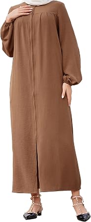 Muslim Dresses for Women One-Piece Long Sleeve Stand Collar Zip Up Islamic Prayer Dress Abaya Kaftan Dubai Dress