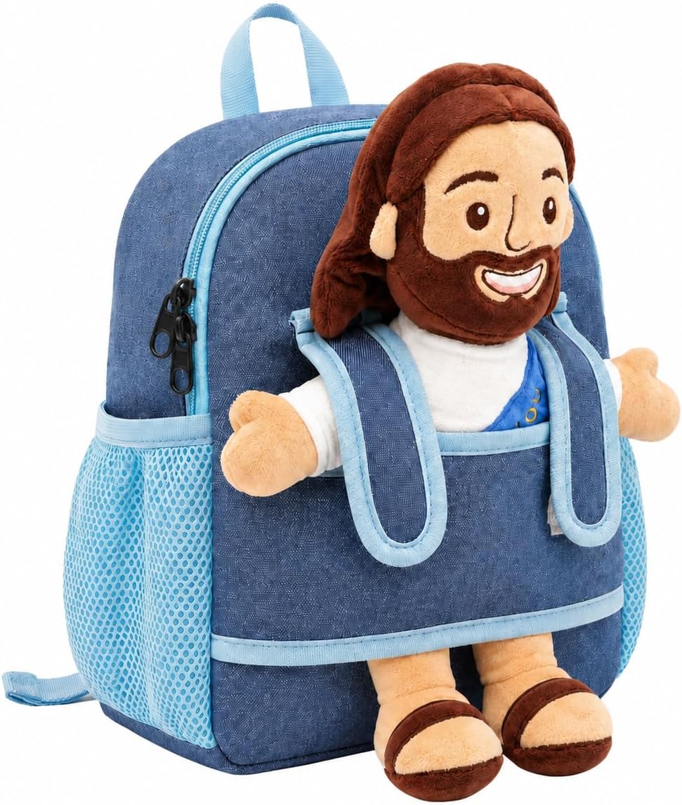 Yelakey Jesus Toddler Plush Backpack Birthday Back-to-School Kids | Adjustable Strap Lightweight Soft Travel Baptism Christmas Easter Gift