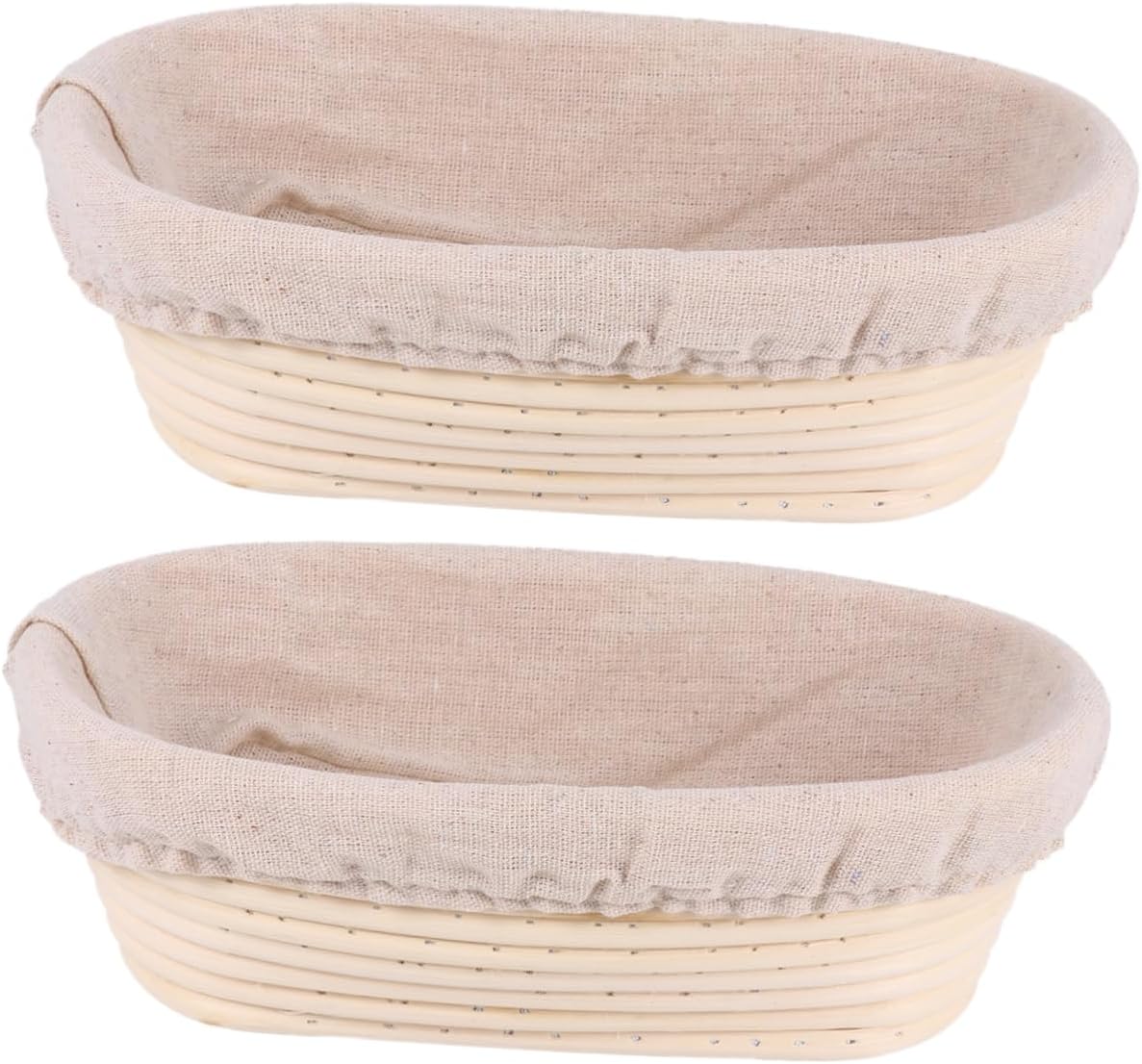 2sets Rattan Baskets Bread Proofing Bins for Sourdough Bread Containers Liner Lid Banneton Proofing Basket