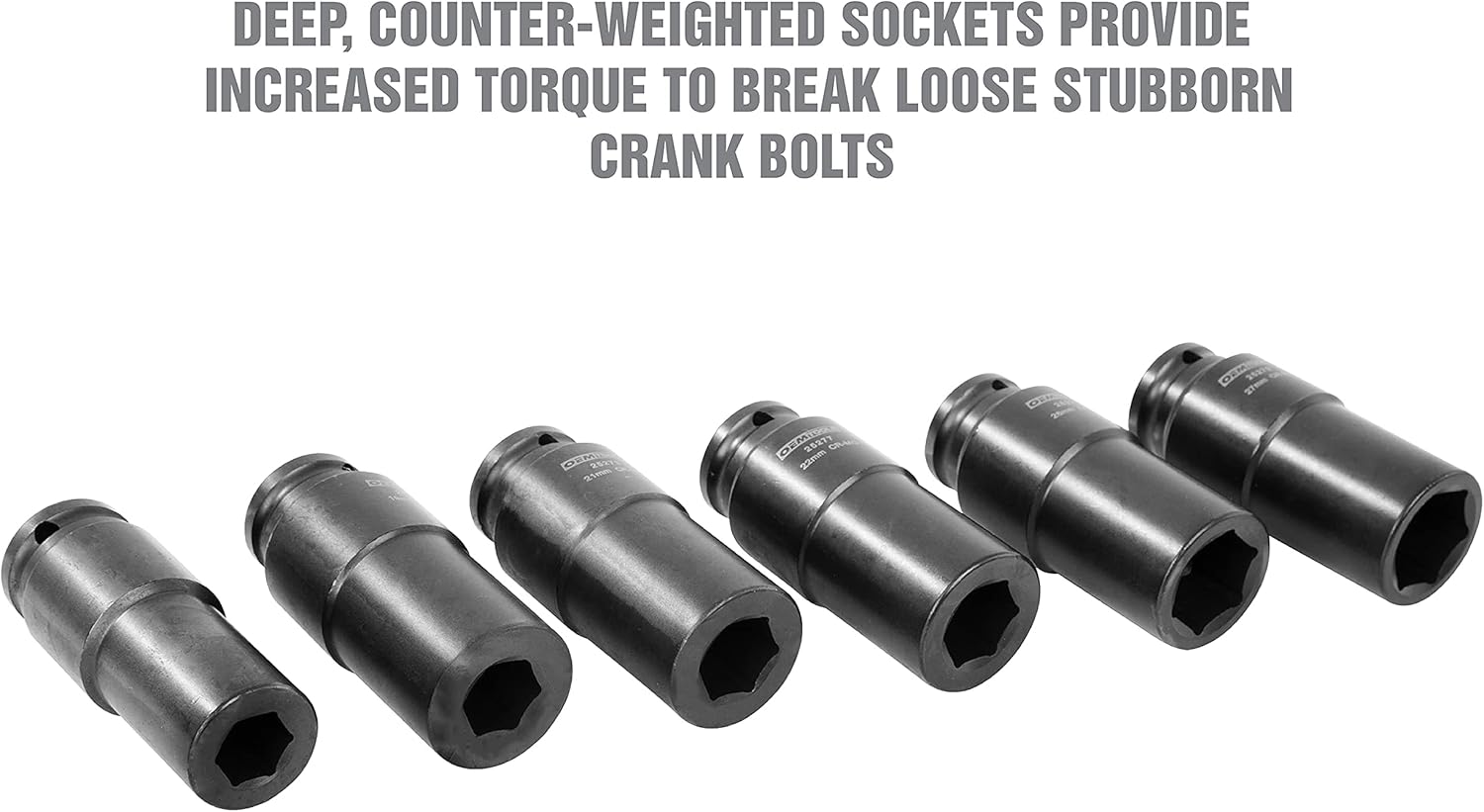 OEMTOOLS 25276 6 Piece Harmonic Balancer Puller Socket Set, Crankshaft Bolt Removal Tool Heavy Duty Impact Sockets, Harmonic Balancer Socket 17mm -27 mm, Chrome Moly Steel, 1/2" Drive