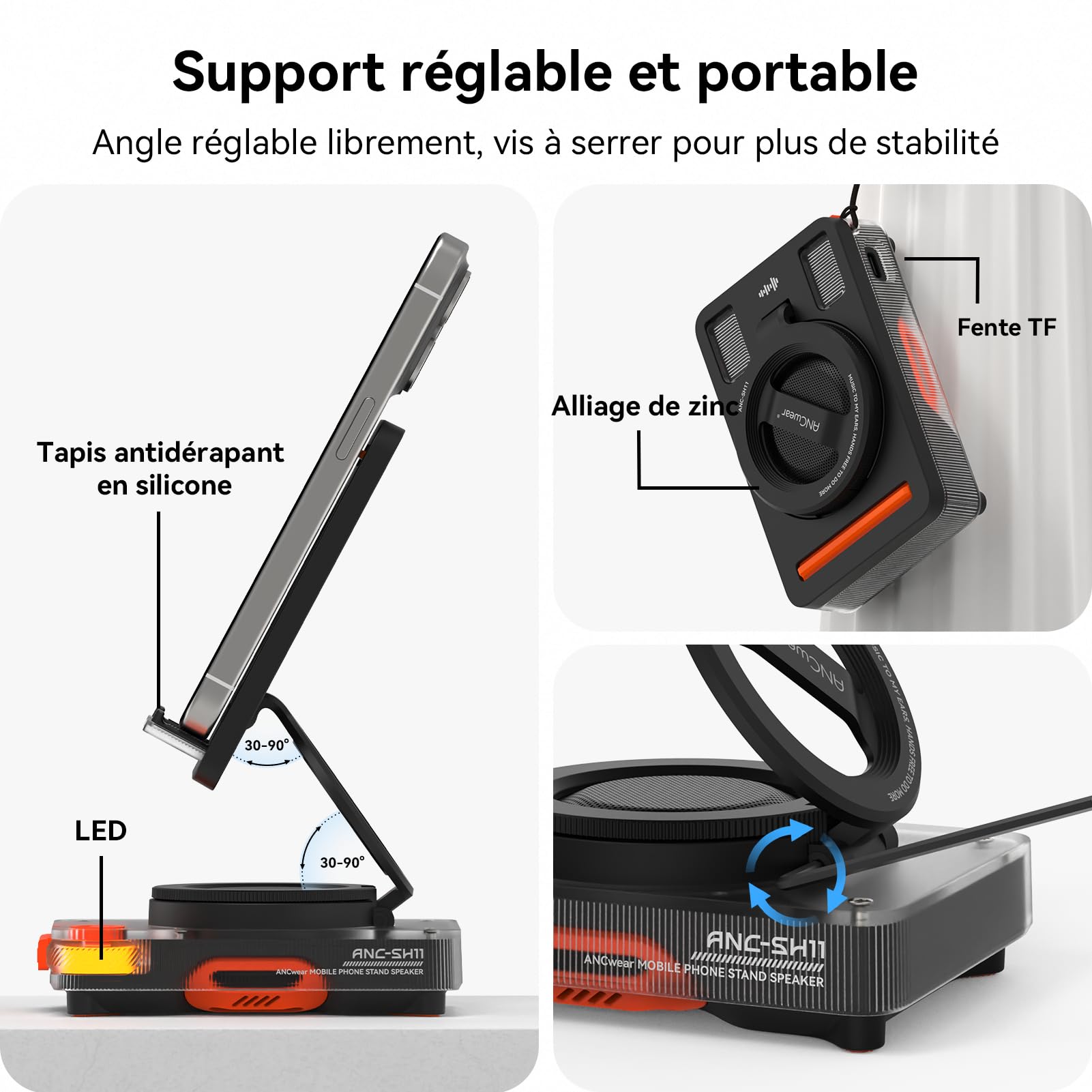 ANCwear Enceinte Bluetooth 5.4 avec Support Téléphone, 5 W, Carte TF
