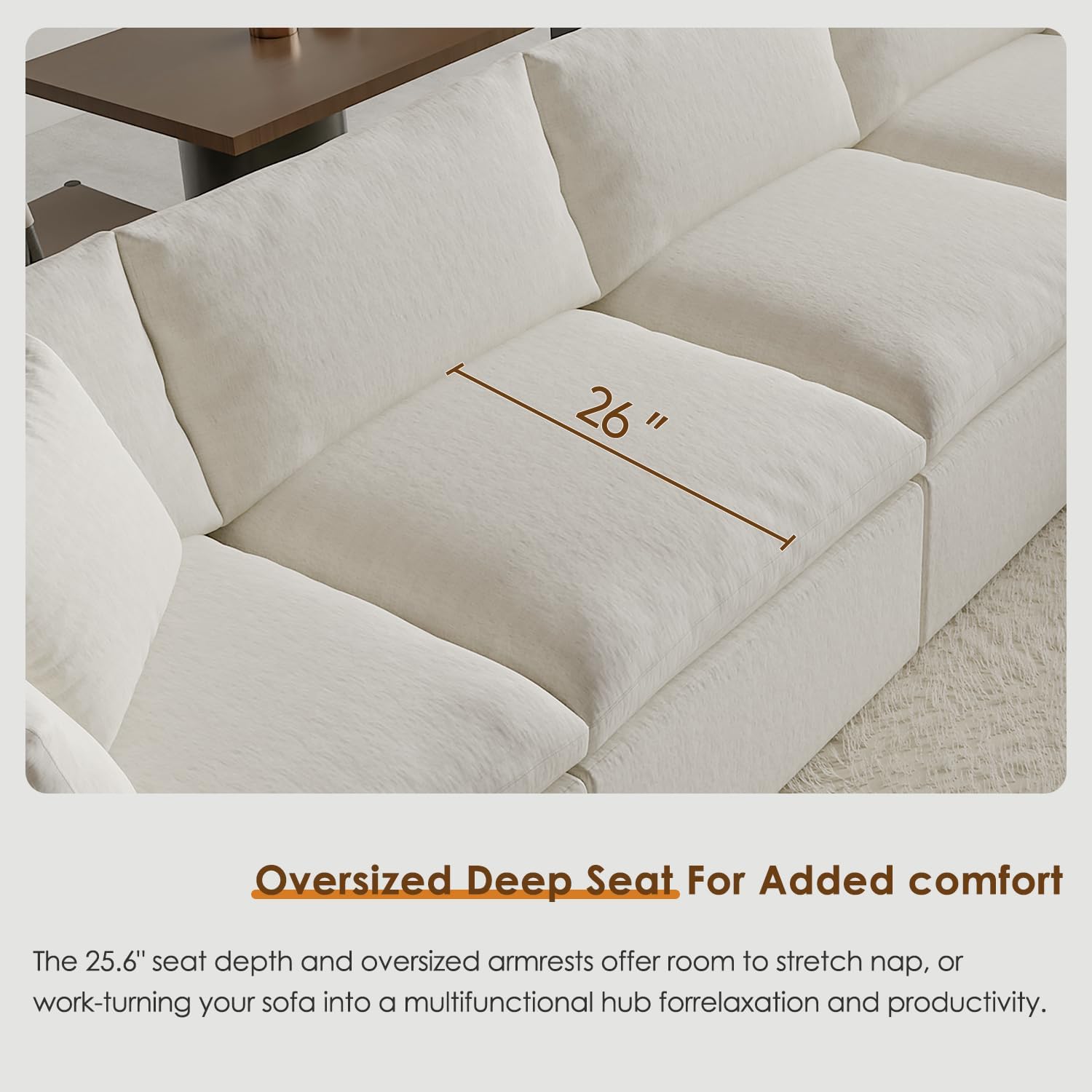 130" Oversized Cloud Couch, Modular L Shaped Sectional Sofa with Deep Seats, High Density Foam No Sag Support, No Assembly Required 4 Seater Washable Fabric Couch for Living Room, White - Image 11