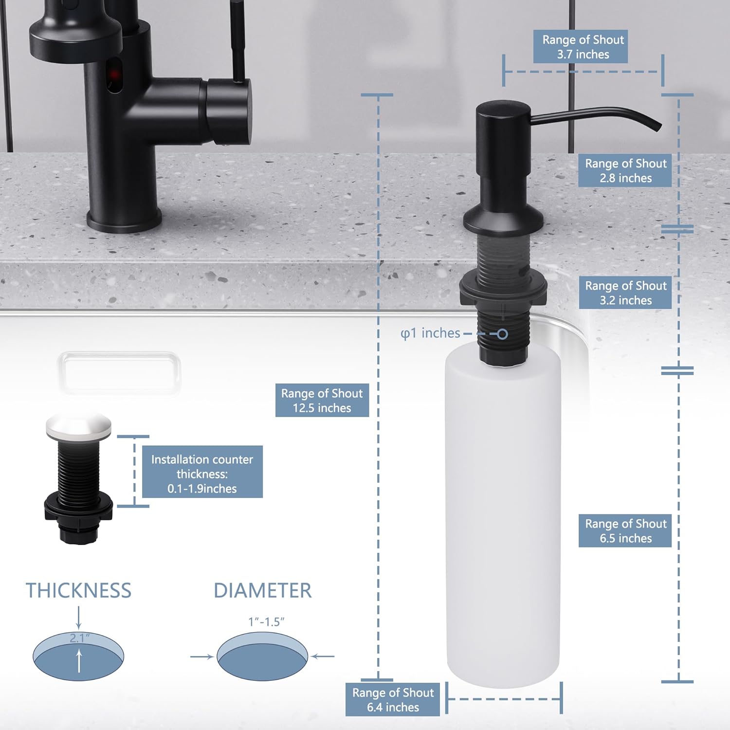 GIMILI Matte Black Waterfall Kitchen Faucet with Soap Dispenser