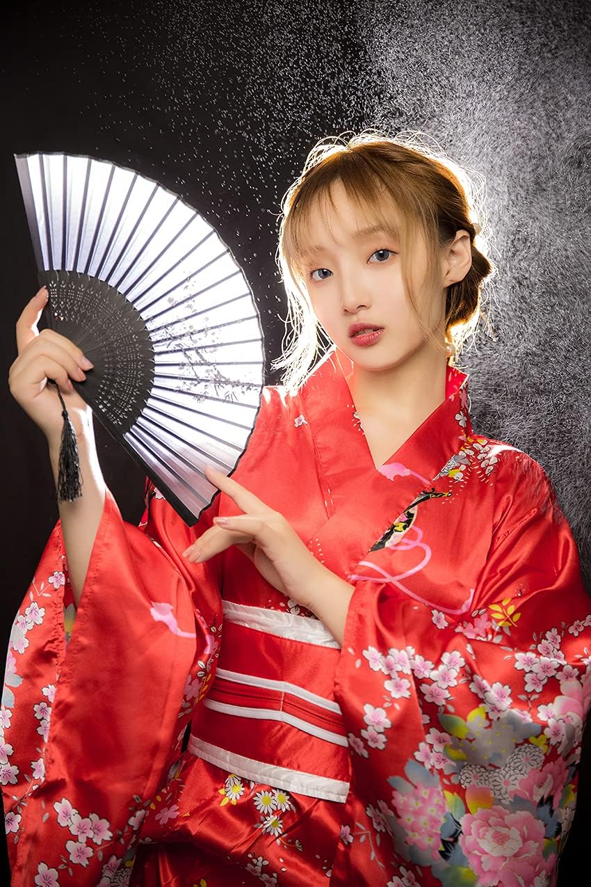 Japanese Anime Women's Kimono Robe Geisha Yukata Sweet Dress Blossom Satin Bathrobe Sleepwear Fans Tabi Socks Set