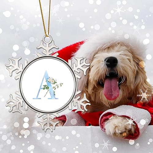Miniatura 3 de Adornos de Navidad con monograma personalizado, letra A, margarita, floral, acuarela, letra azul, decoración de árbol de Navidad, 3 pulgadas,