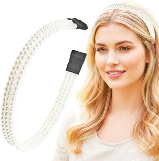 3-Row Pearl Headband for Women, Elegant Minimalist White Crystal Headband, Wide Bridal Hair Accessories for Wedding, Party, Special Occasions