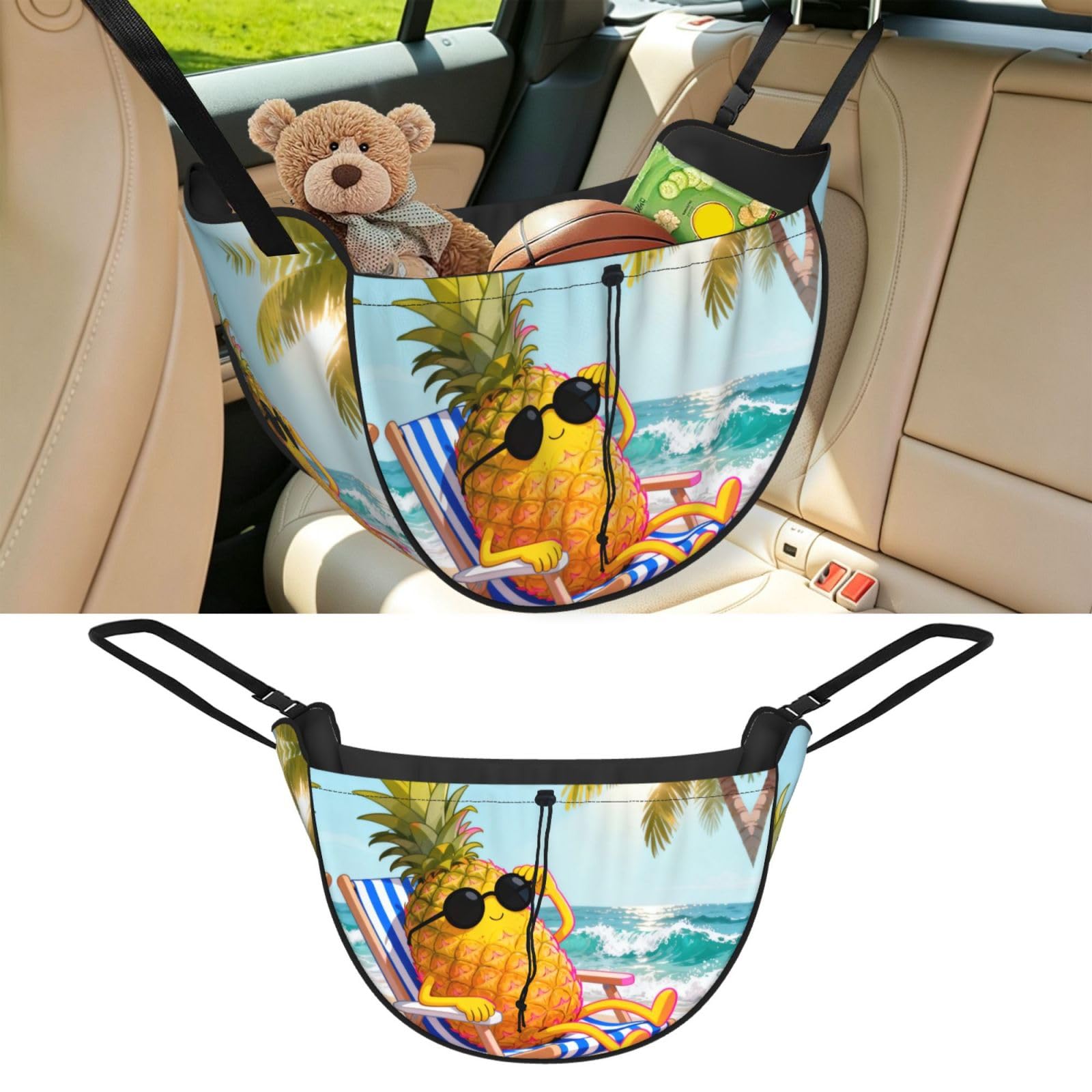 Cntdbu Black Cute Pineapple Car Seat Organizer-Backseat Storage Bag For Travel