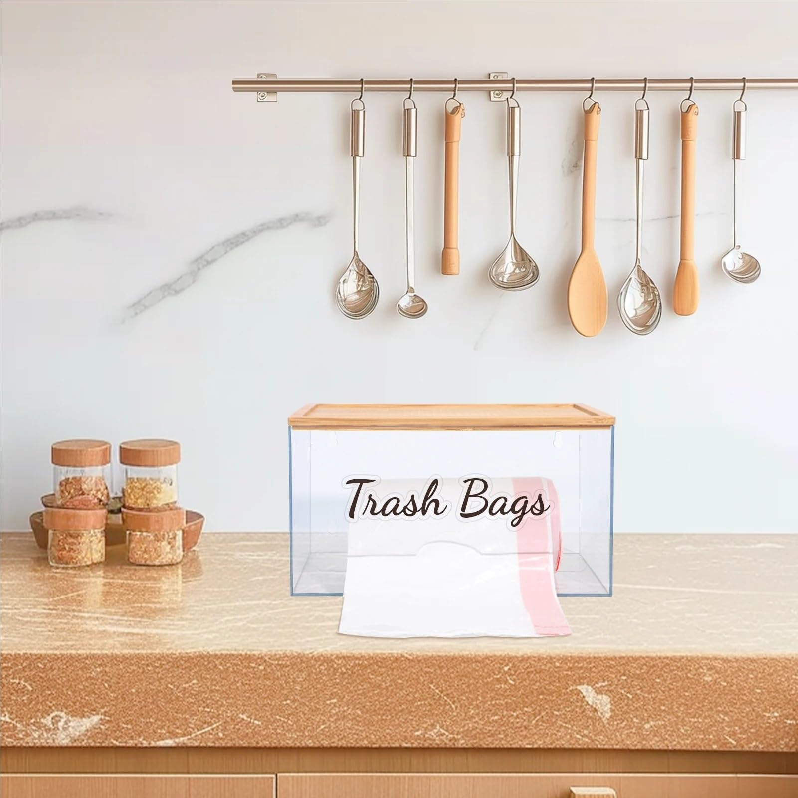 Dispensador de Bolsas Basura montado en la Pared con Tapa, contenedor, Portarrollos Papel higiénico, Caja Almacenamiento Cocina Escritorio para Cocina y Baño