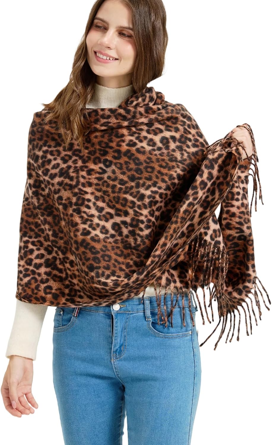 Winter Pashmina Scarf Shawl-Super Soft Warm Fashion Leopard Pashmina Wrap for Women Travel - Image 3