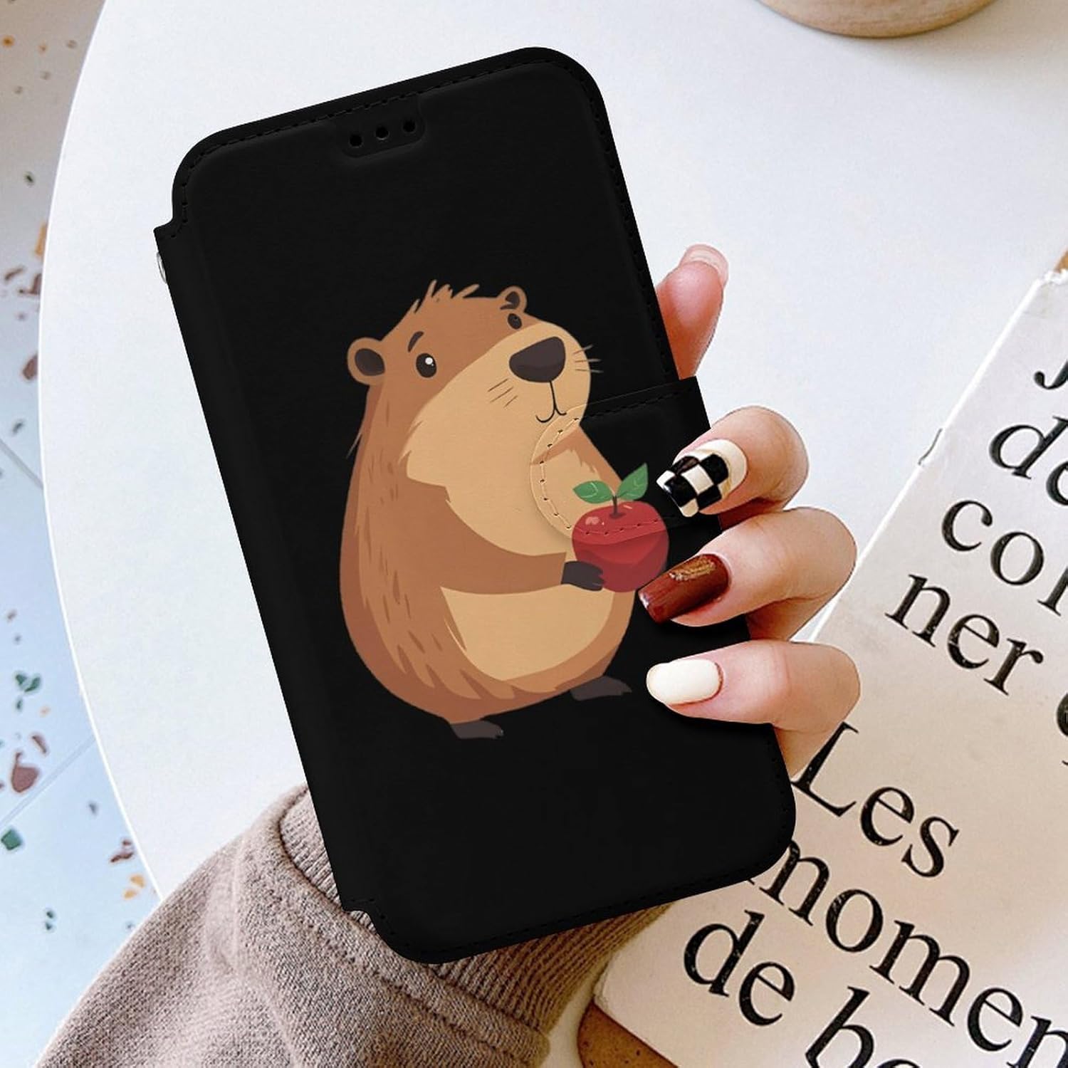 Cute Capybara Compatible with iPhone 16/16 Plus/16 Pro/16 Pro Max/16 E Case Phone Wallet Card Holder Flip Cover with Wrist Strap