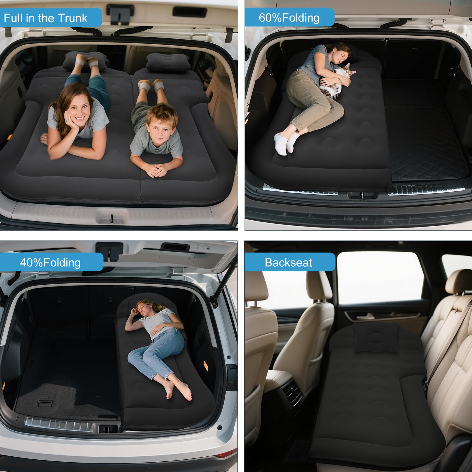 SUV Auto Matratze Luftmatratze, Aufblasbare Auto Luftmatratze für Kofferraum & Rückbank, Luftbett Auto Matratze mit Pumpe & 2 Kissen, Automatratze für Camping Reise Outdoor Komfort (Schwarz)