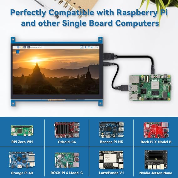 SUNFOUNDER Raspberry Pi 4 Display Touchscreen 7 Inch HDMI 1024×600 USB IPS LCD Screen Display Monitor for Raspberry Pi 5 400 4 3 Model B, 2 Model B, and 1 Model B+,Windows Capacitive Touch Screen