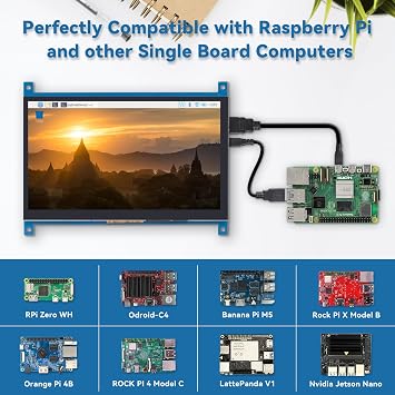 SUNFOUNDER Raspberry Pi 4 Display Touchscreen 7 Inch HDMI 1024×600 USB IPS LCD Screen Display Monitor for Raspberry Pi 5 400 4 3 Model B, 2 Model B, and 1 Model B+,Windows Capacitive Touch Screen
