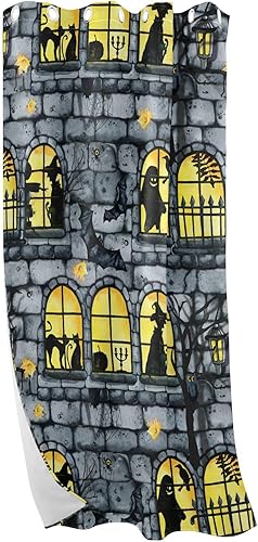 Miniatura 7 de Cortinas opacas de castillo gótico de Halloween con dibujos animados de 84 pulgadas, cortinas de granja para tratamiento de ventanas, cortinas