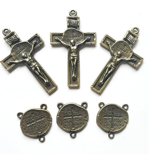 Miniatura 3 de Kit de rosario de bricolaje  3 juegos de centro de mesa de San Benito y crucifijo para la fabricación de joyas religiosas (antibronce, aleación de