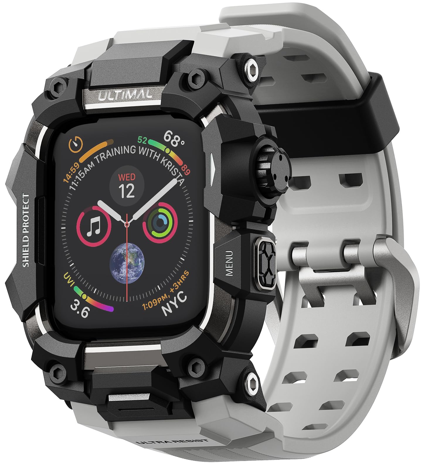 ULTIMAL Etui z paskiem i folią pancerną do Apple Watch 49 mm, 3 w 1, sportowy pasek do Apple Watch Ultra/Ultra 2, certyfikat wojskowy, odporny na uderzenia pokrowiec ochronny do iWatch