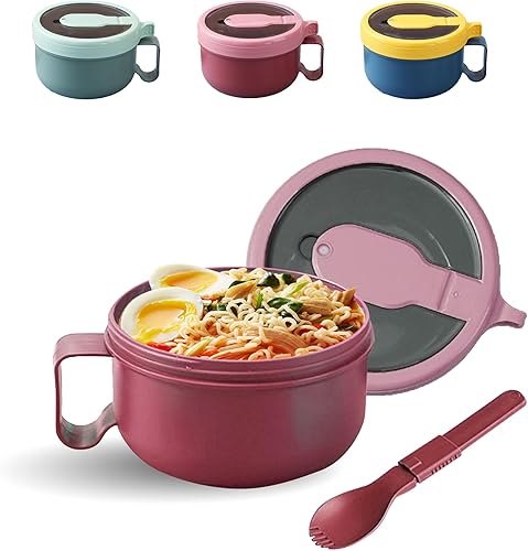 Juego de tazones de ramen para microondas y palillos con tapa, aptos para microondas, fideos o tazones de sopa, sin BPA, para oficina, universidad,