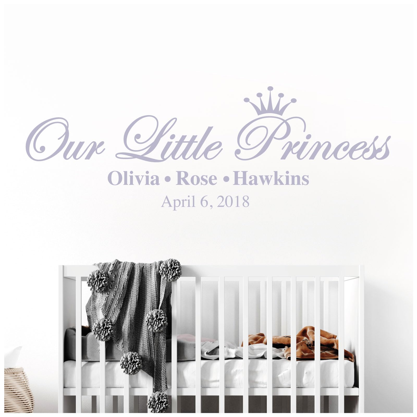 Our Little Princess, Names & Date of Birth - Baby Nursery Girls Wall Sticker [Large] [Light Grey]