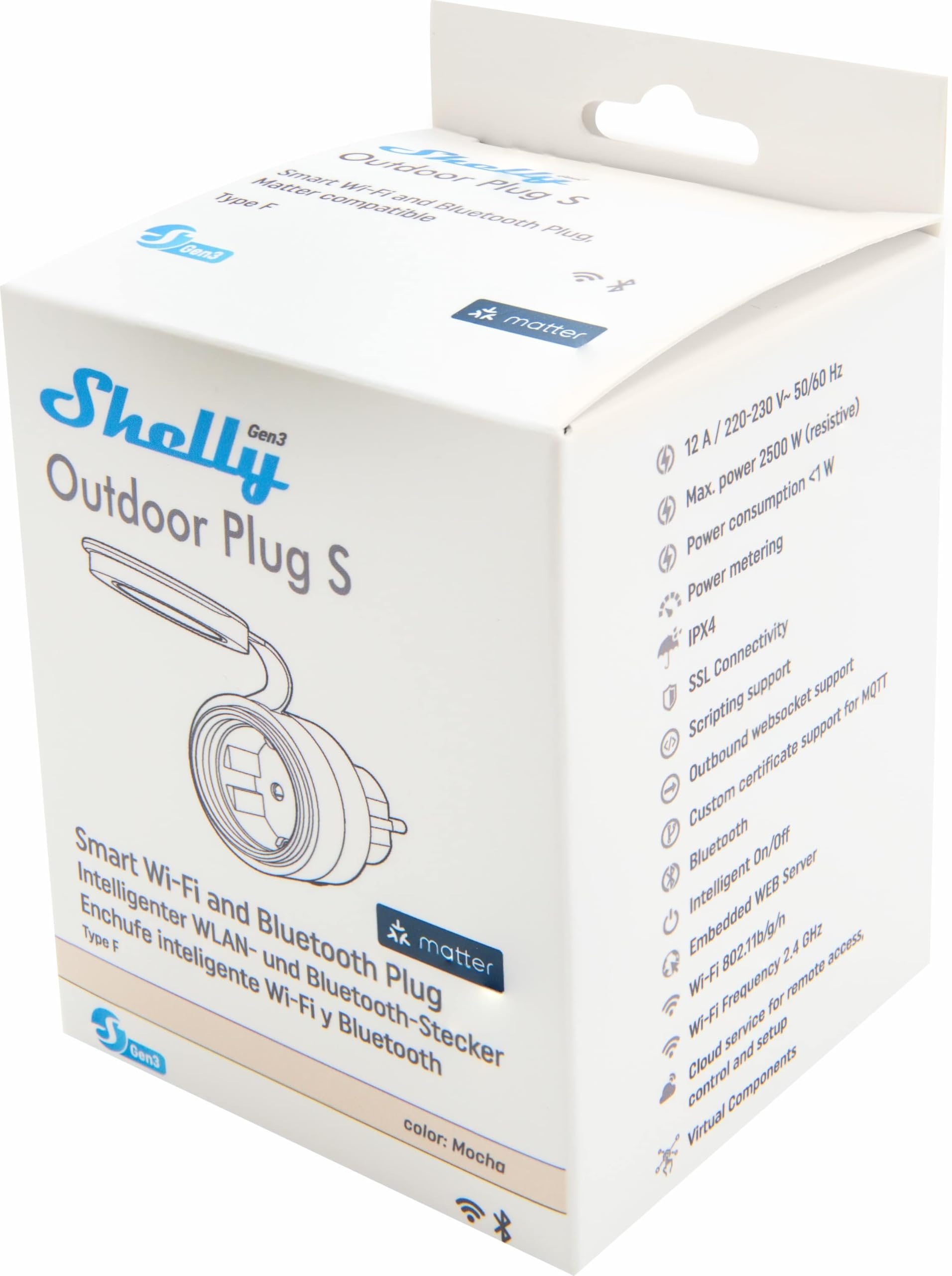 SHELLY Presa Wi-Fi Plug S Gen3, per esterni, opaca