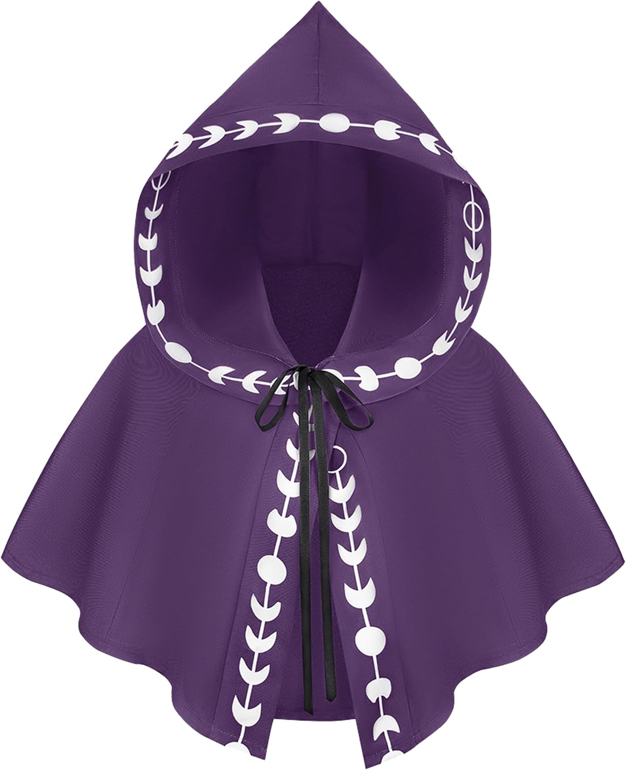 BXT Medieval Moon Phases Print Cowl Cloak Grim Short Print Hooded Cape Halloween Dress Up Cosplay Poncho for Women Men