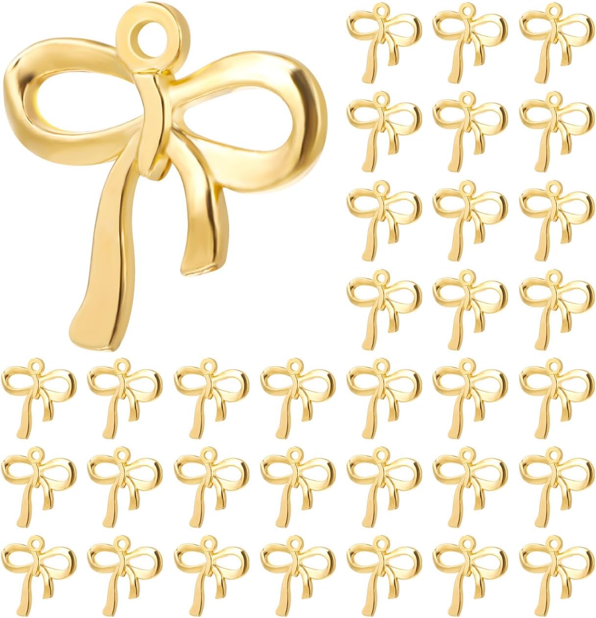 TEHAUX 100pcs Alloy Bowknot Charms, Golden Bow Tie Connector Charms Bow Tie Earring with Double Loops for DIY Earrings Necklaces Bracelets