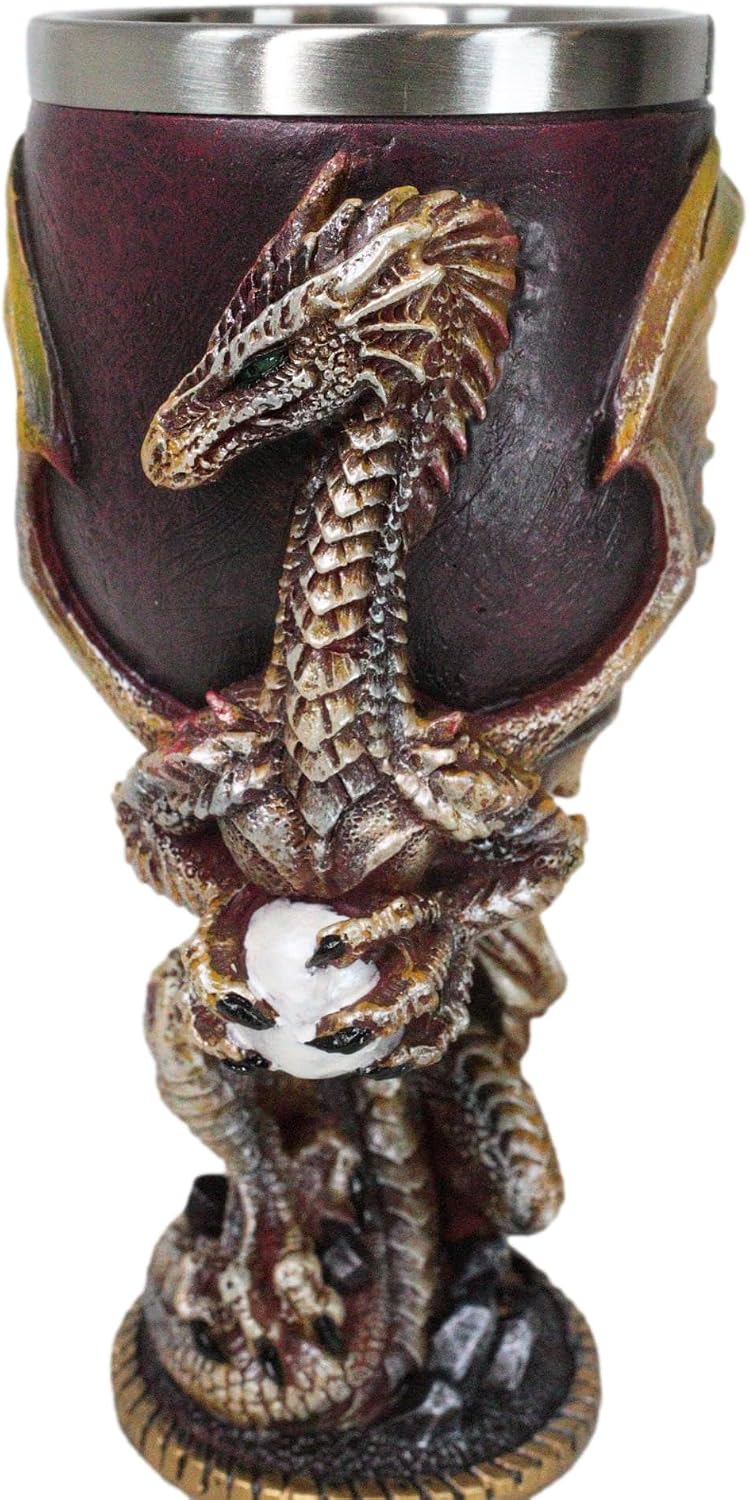Ebros Gift Maroon And Gold Legendary Dragon Wyvern Holding Egg Drinking Wine Goblet Chalice Drink Beverage Cup Dungeons And Dragons Medieval Renaissance Accent