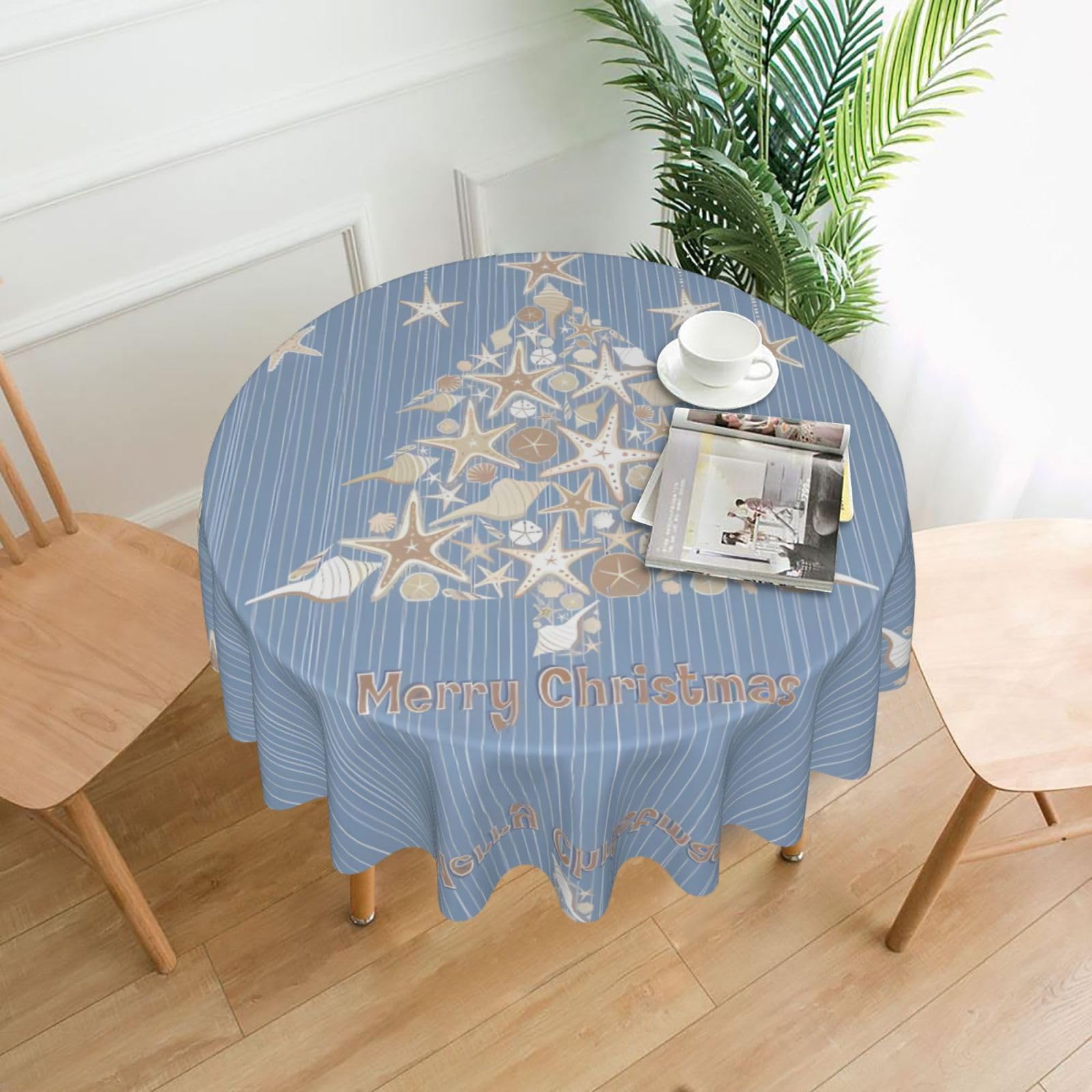 WHJSSF seashell christmas Prints Round Decorative Table Throw 60 Inch – Waterproof Table Cover for Dining, Coffee Tables, and Outdoor Events