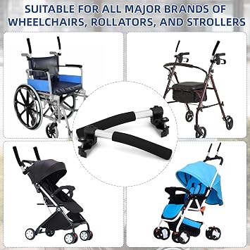 2PCS Wheelchair Handle Extenders, Adjust Stroller Handle Extender, Universal Fit for Wheelchairs and Strollers, Ergonomic Design for Tall Caregivers Reduce Back Pain