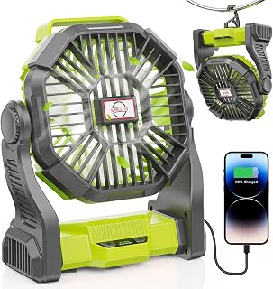 DOWILLDO Portable Battery Powered Camping Fan - with LED Light, Quiet Battery Operated, Camping Gear for Travel, Tent, Beach, Car or Hurricane Power Outages