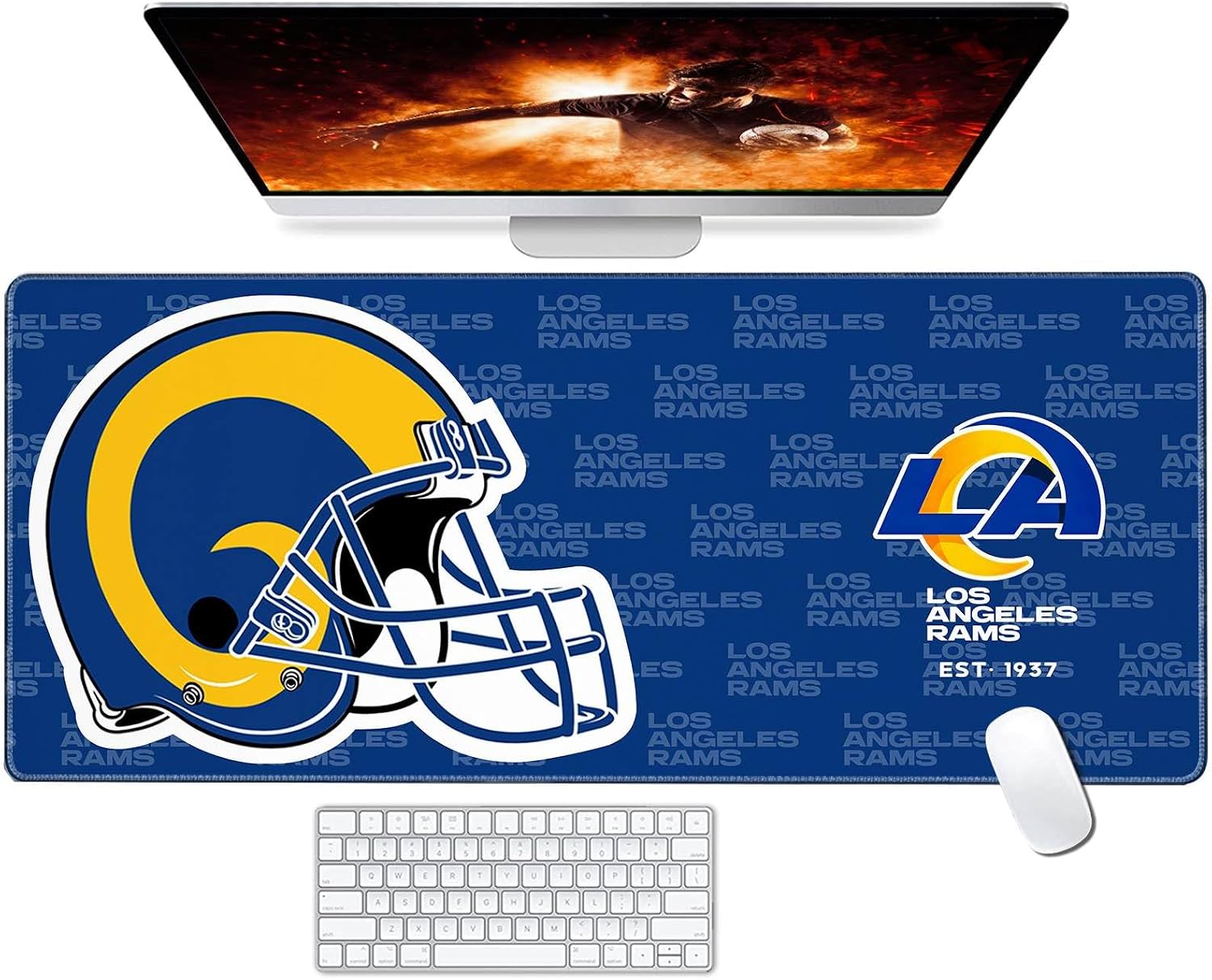 Large Gaming Mouse Pad with Non-Slip Rubber Base for Laptop Computer Desktop Keyboard,Blue Yellow Design Stitched Edges Mouse Desk Mat for Football Sport Fans